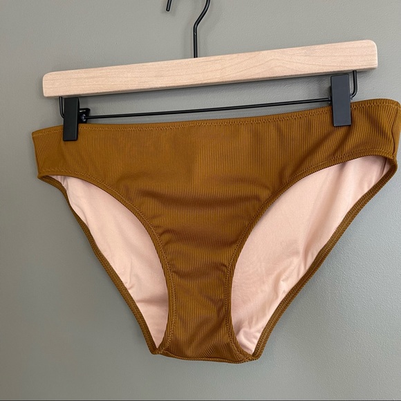 Madewell Second Wave Ribbed Classic Bikini Bottom in Dark Tobacco Size Large - Picture 7 of 15